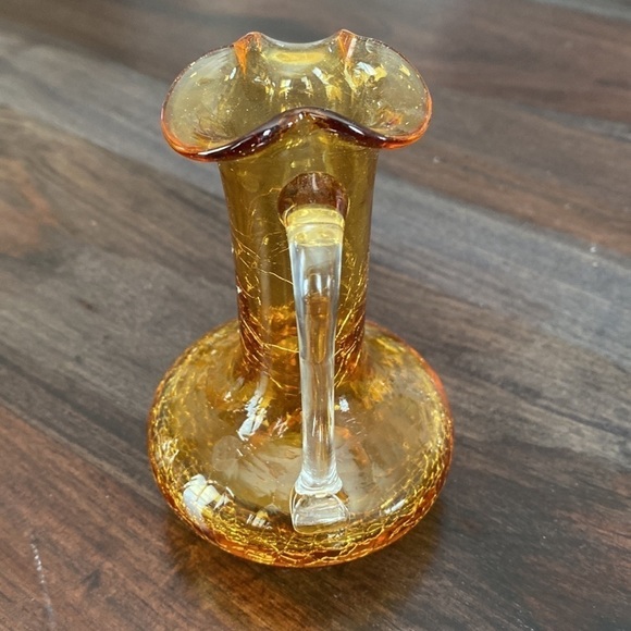 Mid Century PIlgrim Hand Blown Amber Crackle Glass Mini Pitcher - Picture 4 of 6